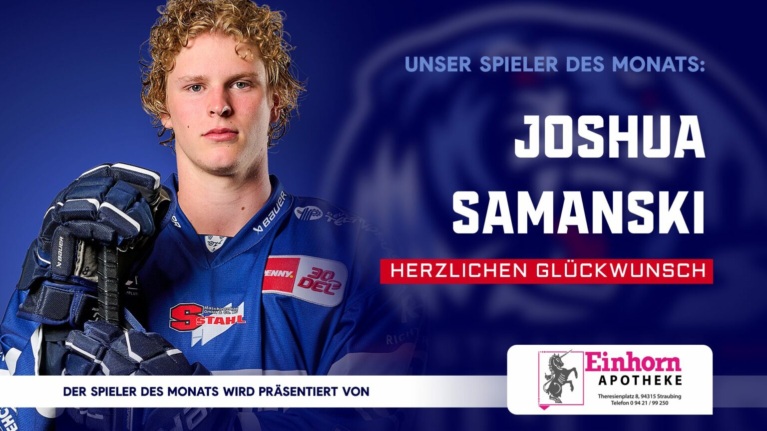 Joshua Samanski ist Spieler des Monats Dezember Straubing Tigers